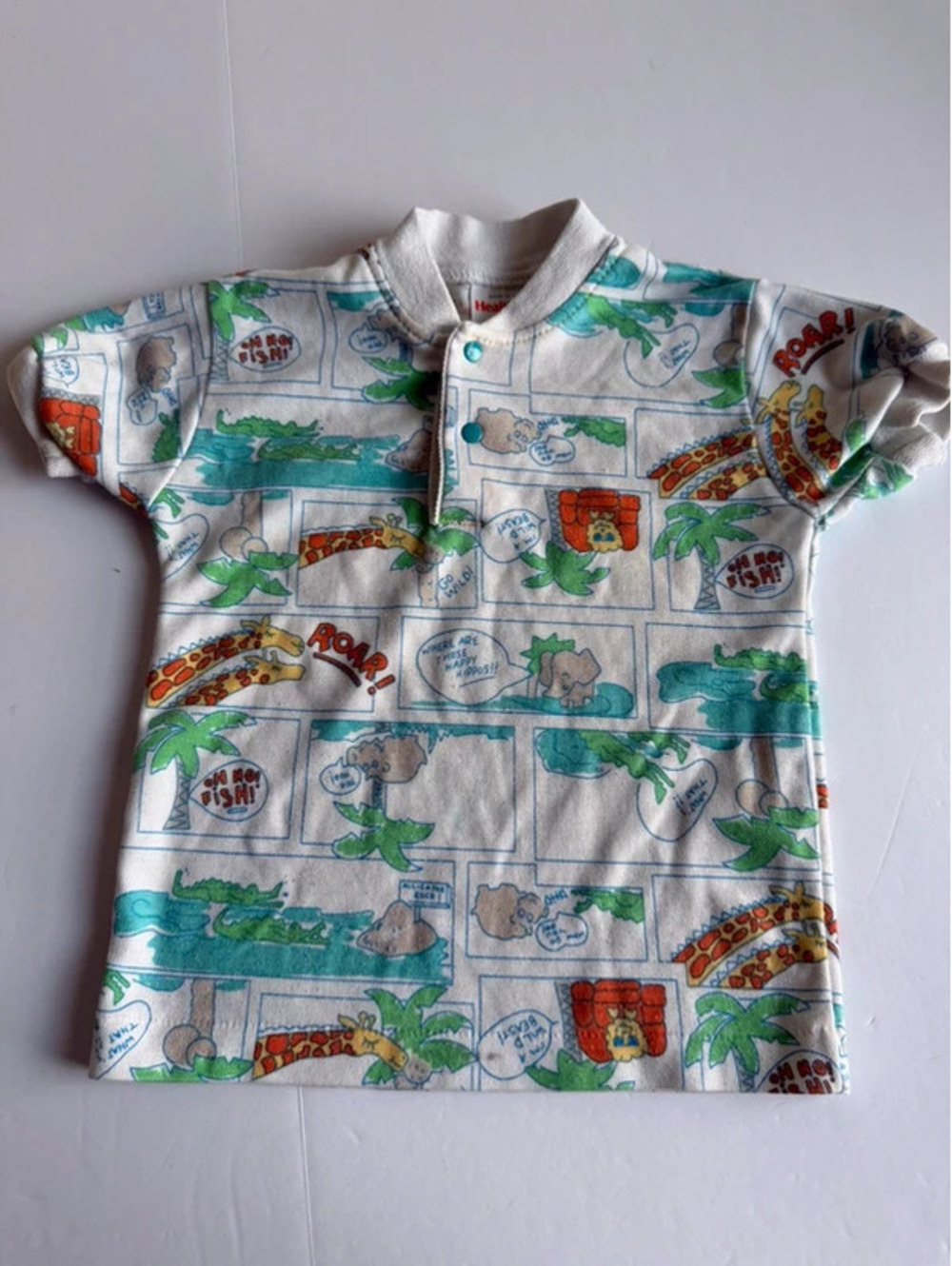 Vintage Health-tex Toddler Boys Tag 4T Fits 2T Jungle Animal Comic Polo Shirt